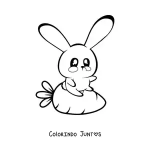 Desenho para colorir de coelho kawaii com cenoura