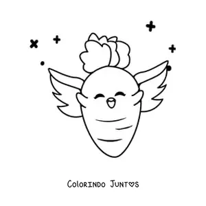 Desenho para colorir de cenoura kawaii fofa animada com asas