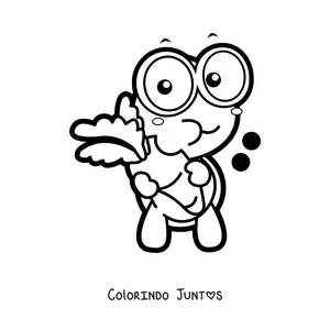 Desenho para colorir de tartaruga kawaii comendo cenoura