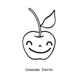 Desenho para colorir de uma cereja animada com um grande sorriso e uma folha