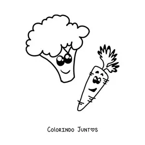 Desenho para colorir de cenoura animada com brócolis