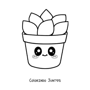 Desenho para colorir de suculenta kawaii grande em um vaso