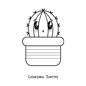 Desenho para colorir de cacto kawaii fofo grande em um vaso