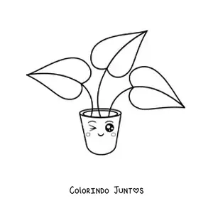 Desenho para colorir de planta fofa com folhas grandes em um vaso