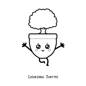 Desenho para colorir de árvore pequena kawaii em um vaso fácil