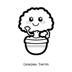 Desenho para colorir de árvore bonsái kawaii em um vaso fácil