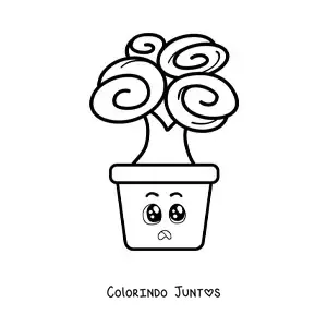 Desenho para colorir de árvore kawaii animada em um vaso