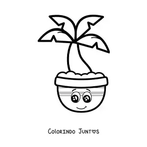 Desenho para colorir de palmeira kawaii animada em um vaso