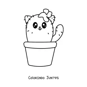 Desenho para colorir de cacto em formato de gato kawaii