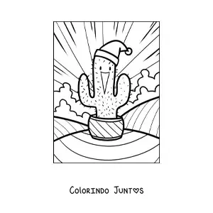 Desenho para colorir de cacto de Natal animado