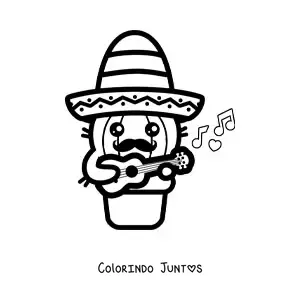 Desenho para colorir de cacto kawaii com chapéu mexicano