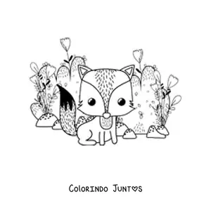 Desenho para colorir de arbusto e raposa animada