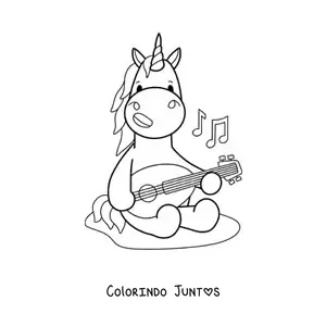 Desenho para colorir de unicórnio kawaii tocando um alaúde