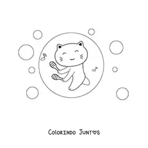 Desenho para colorir de gato kawaii animado tocando maracas