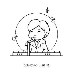Desenho para colorir de menino kawaii tocando piano
