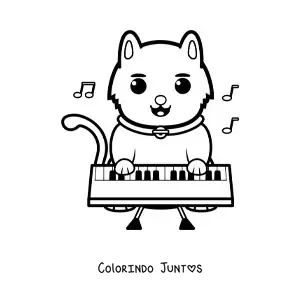 Desenho para colorir de gato animado tocando piano