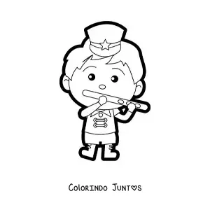 Desenho para colorir de menino flautista em banda marcial