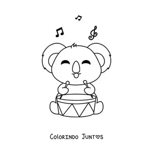 Desenho para colorir de coala kawaii tocando tambor