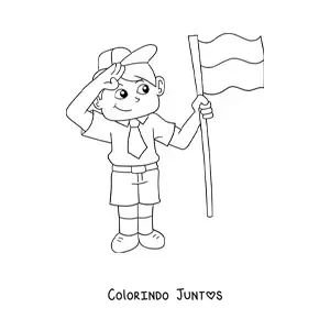 Desenho para colorir de menino kawaii com a bandeira da Indonésia