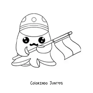 Desenho para colorir de polvo kawaii com a bandeira da Indonésia
