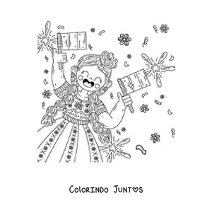 Desenho para colorir de menina com a bandeira do México