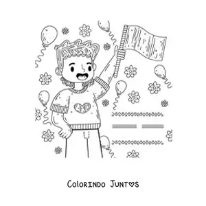 Desenho para colorir de menino com a bandeira do México