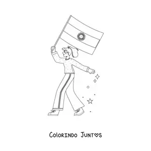 Desenho para colorir de garota com a bandeira da Argentina