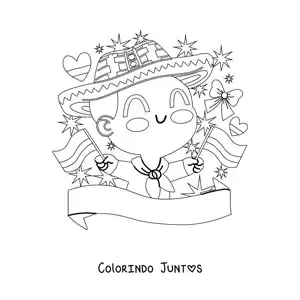 Desenho para colorir de menino com a bandeira da Colômbia
