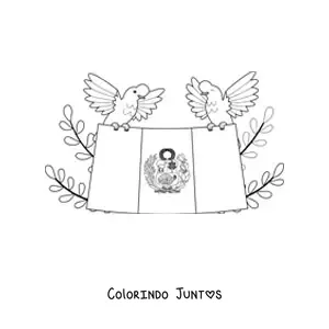 Desenho para colorir de bandeira do Peru com a ave nacional