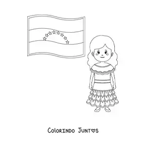 Desenho para colorir de garota com a bandeira da Venezuela