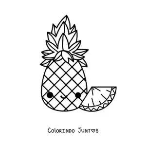 Desenho para colorir de um abacaxi kawaii e um pedaço de abacaxi