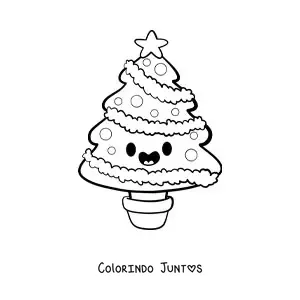 Desenho para colorir de árvore de Natal kawaii