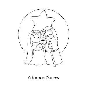 Desenho para colorir de presépio de Natal kawaii