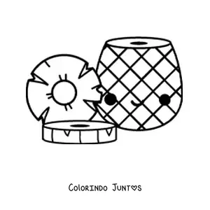 Desenho para colorir de um abacaxi kawaii fatiado