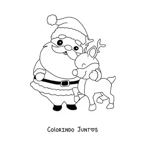Desenho para colorir de Papai Noel com a rena Rudolph