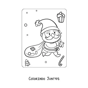 Desenho para colorir de São Nicolau kawaii com presentes