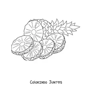 Desenho para colorir de um abacaxi fatiado em quatro pedaços