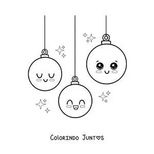 Desenho para colorir de bolas de Natal kawaii animadas