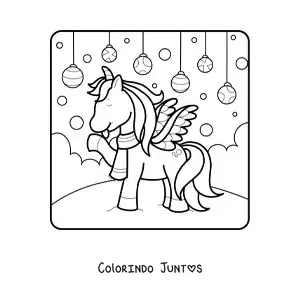 Desenho para colorir de unicórnio com bolas de Natal