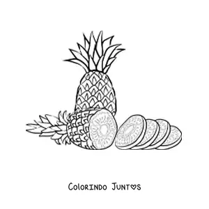 Desenho para colorir de um abacaxi fatiado em pedaços e outro abacaxi atrás