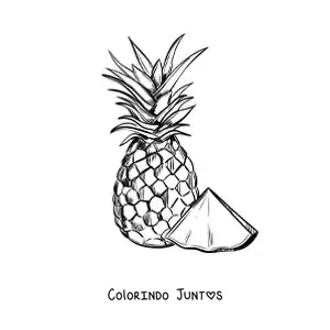 Desenho para colorir de um abacaxi e uma fatia