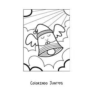 Desenho para colorir de sino de Natal animado com gorro do Papai Noel