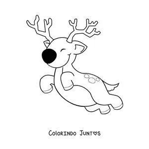 Desenho para colorir de rena de Natal kawaii voando