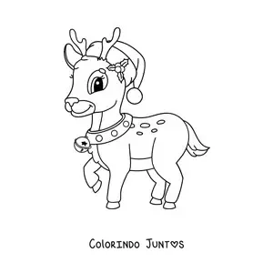 Desenho para colorir de cervo de Natal kawaii