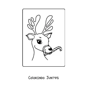 Desenho para colorir de cervo de Natal com bengala doce