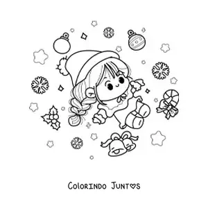Desenho para colorir de menina natalina kawaii