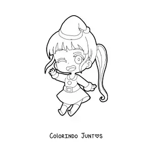 Desenho para colorir de menina kawaii com roupa de Natal estilo anime