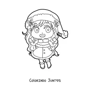 Desenho para colorir de menina kawaii com vestido de Natal estilo anime