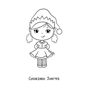 Desenho para colorir de menina fofa com vestido de Natal