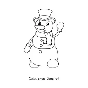 Desenho para colorir de boneco de neve animado com chapéu e cachecol